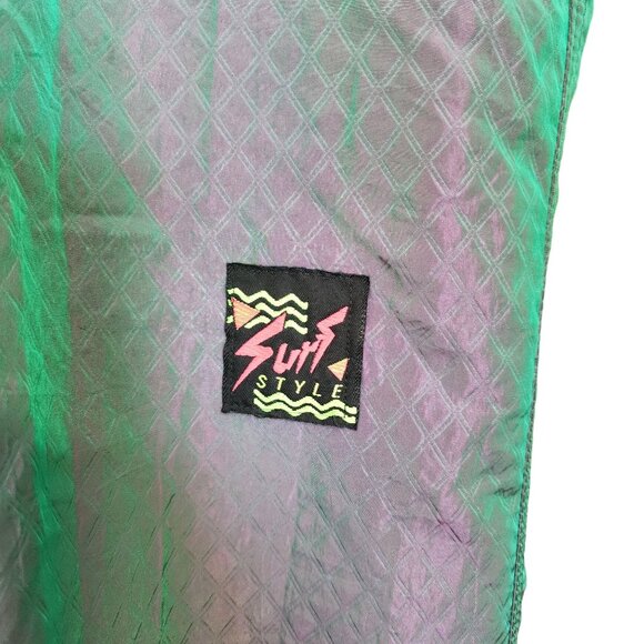 Vintage Surf Style Windbreaker Pants X-Large Green & Purple Diamond Pattern USA - Picture 3 of 4
